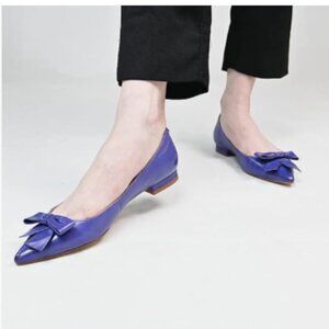 FSJ Purple Pointed Toe Loafers for Women Block Low Heel Bowknot Pump Office Shoe